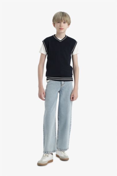 Erkek Çocuk V Yaka Triko Okul  Süveteri