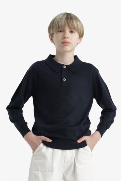 Boy Regular Fit Polo Collar Pullover