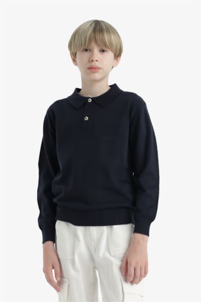 Boy Regular Fit Polo Collar Pullover