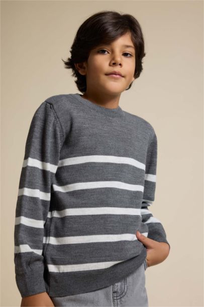 Boy Crew Neck Striped Knit Pullover
