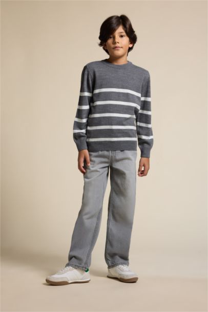 Boy Crew Neck Striped Knit Pullover