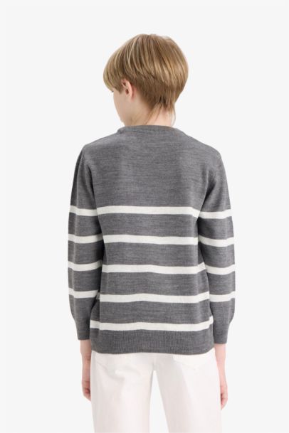 Boy Crew Neck Striped Knit Pullover