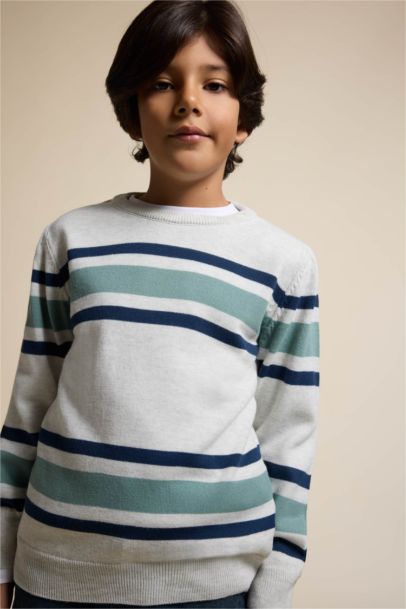 Boy Crew Neck Striped Knit Pullover