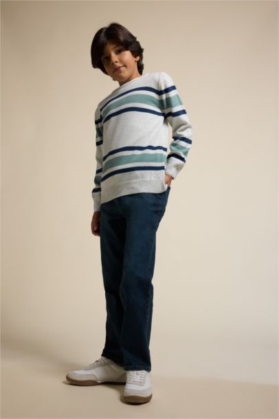 Boy Crew Neck Striped Knit Pullover