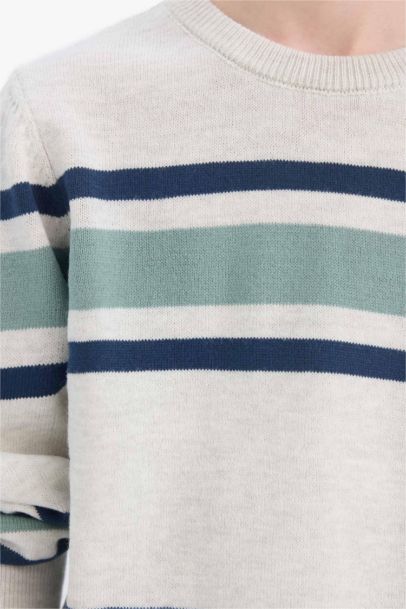 Boy Crew Neck Striped Knit Pullover