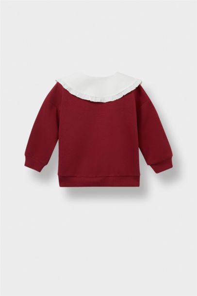 Büyük Yaka Baskılı Düğmeli Okul Hırkası Kız Bebek