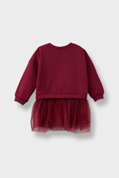 Baskılı Okul Uzun Kollu Tül Elbise Kız Bebek