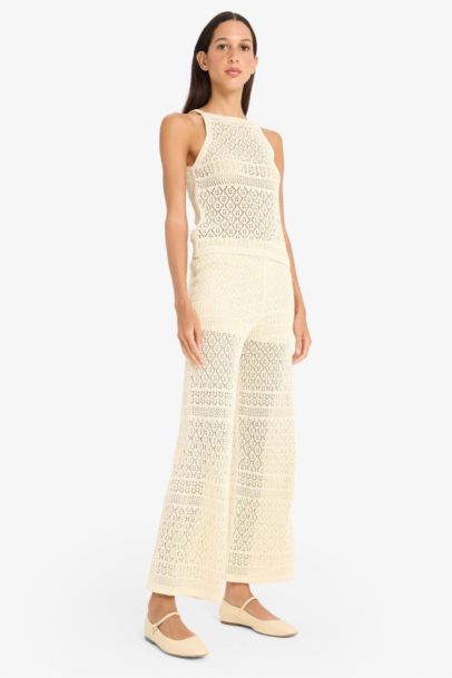Openwork Knitted Wide Leg Trousers