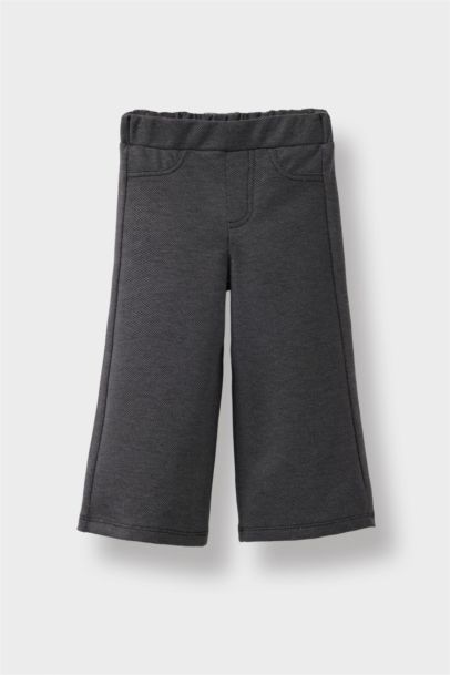 بنطلون بناتي مظهر جينز وايد ليج برجل واسع