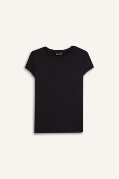 Fitted Crew Neck Short Sleeve Black T-Shirt