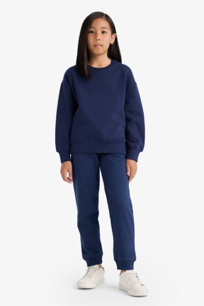 سويت شيرت بناتي قصة مريحة بياقة مستديرة ببطانة ناعمة