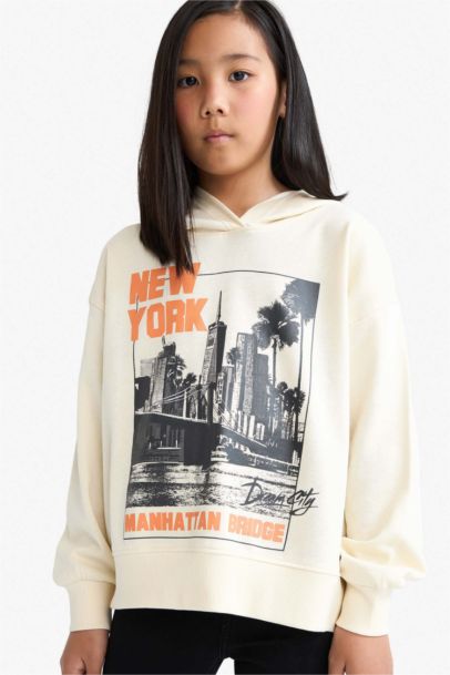 Girl Oversize Fit Crew Neck Animal Printed Thick Fabric Sweatshirt