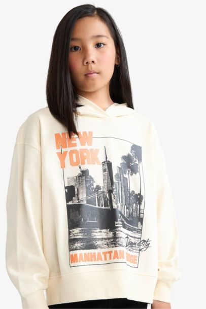 Girl Oversize Fit Crew Neck Animal Printed Thick Fabric Sweatshirt