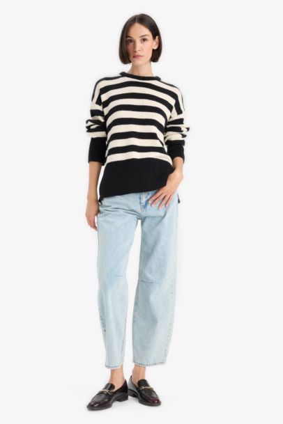 Pull en tricot rayé à col rond Coupe oversize