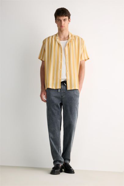 بنطرون جينز وايد ليج برجل واسع وخصر مطاطي