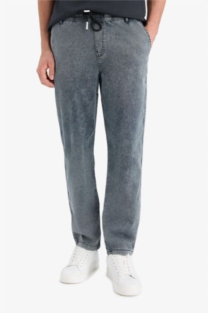 بنطرون جينز وايد ليج برجل واسع وخصر مطاطي