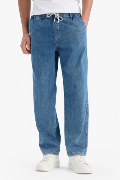 بنطلون جينز وايد ليج صيفي برجل واسع وخصر مطاطي