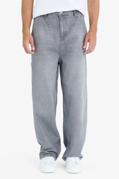 %100 Pamuk Skater Fit Geniş Kalıp Yüksek Bel Geniş Paça Jean Pantolon