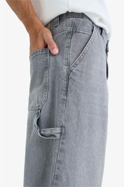 %100 Pamuk Skater Fit Geniş Kalıp Yüksek Bel Geniş Paça Jean Pantolon