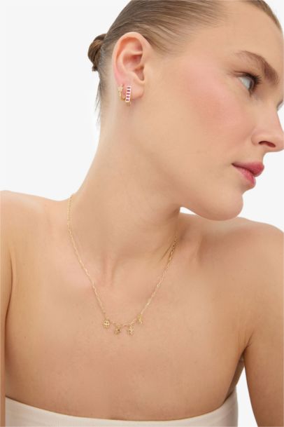 Reis x DeFacto 14 Ayar Altın Kaplama Fiora Chain Kadın Çiçekli ve Yıldızlı Gold Kolye