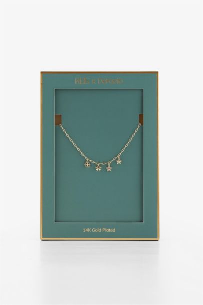 Reis x DeFacto 14 Ayar Altın Kaplama Fiora Chain Kadın Çiçekli ve Yıldızlı Gold Kolye