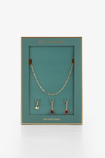 Reis x DeFacto Gold Plated Lover Charms Heart and Stone Gold Necklace