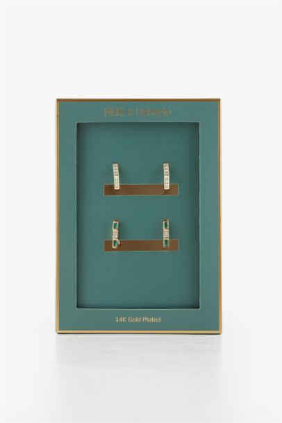 Reis x DeFacto 14 Ayar Altın Kaplama Grada Twin Kadın 2'li Zümrüt Yeşili Taşlı Gold Küpe