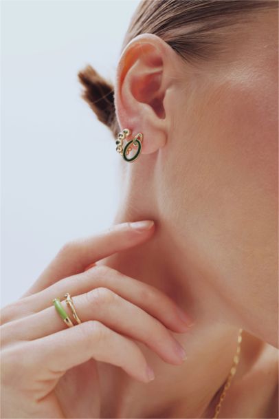 Reis x DeFacto 14 Ayar Altın Kaplama Green Triple Shine Kadın 3'lü Gold ve Yeşil Küpe