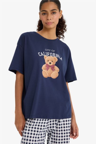 Fall in Love Regular Fit Teddy Bear Print Top Bottoms 2 Piece Pajama Set