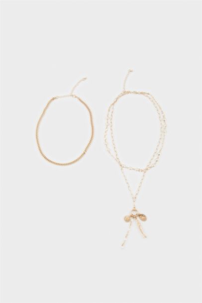 سلسله حريمي ذهبي على شكل صدفة بحر - 3 قطع