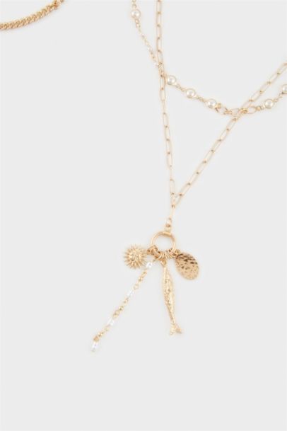 سلسله حريمي ذهبي على شكل صدفة بحر - 3 قطع