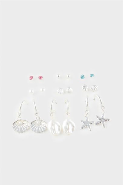 Woman 6 Piece Silver Earringss