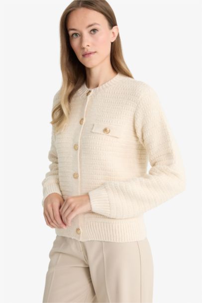 Cardigan en tricot à col rond Coupe régulière