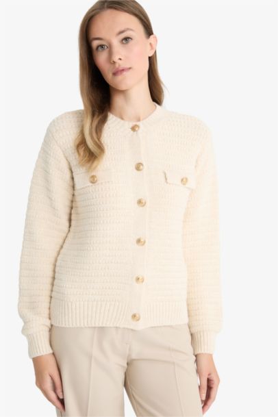 Cardigan en tricot à col rond Coupe régulière