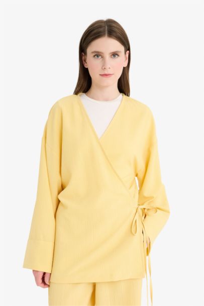 Relax Fit 2'li Takım Gofre Dokulu Uzun Kollu Kimono Pantolon