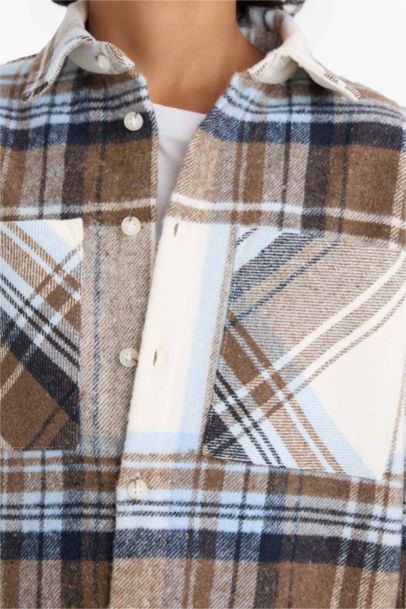 Boy Oversize Fit Polo Neck Flannel Shirt