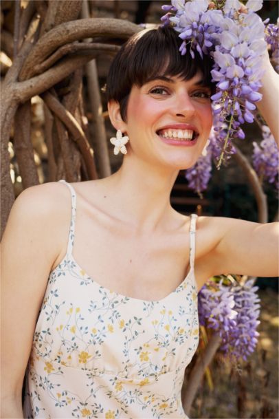 Floral Linen Blend Strappy Midi Dress