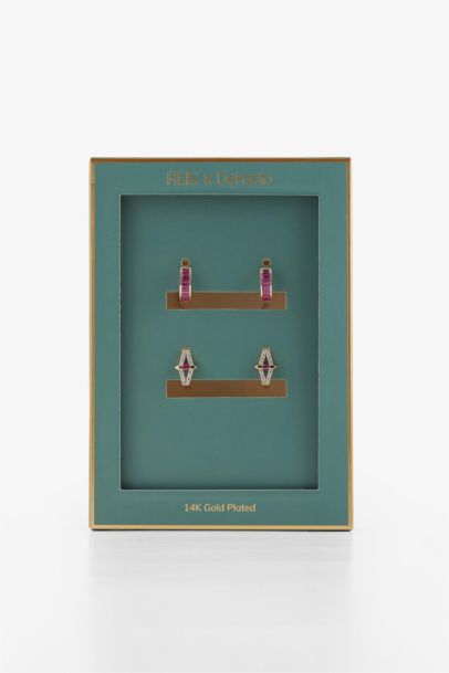 Reis x DeFacto Gold Plated Rosa Alba 2 Piece Purple Stone Gold Earrings