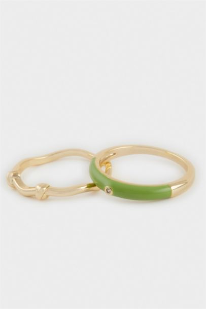 Reis x DeFacto Gold Plated Pistacchio Glow 2 Piece Green Gold Ring