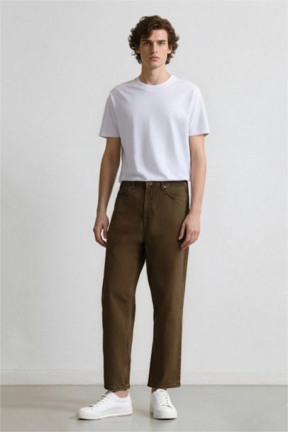 %100 Pamuk Baggy Fit Düz Paça Pamuklu Pantolon