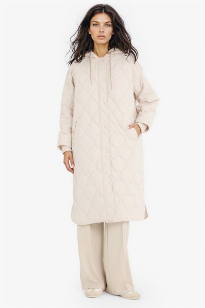 Regular Fit Hooded Quilted Long Jacket