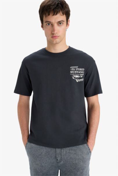 %100 Pamuk Ford Motor Company Boxy Fit Bisiklet Yaka Sırt Baskılı Kısa Kollu Tişört