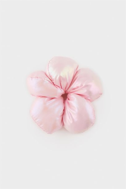 Woman Shiny Salmon Elastic Scrunchy