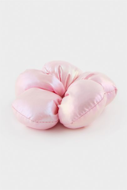 Woman Shiny Salmon Elastic Scrunchy