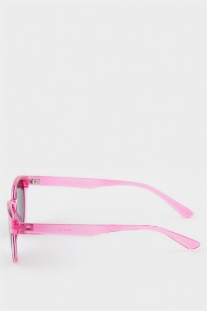 Yuvarlak Fuşya Plastik Çerçeve Siyah Cam Polarize Güneş Gözlüğü Kız Çocuk