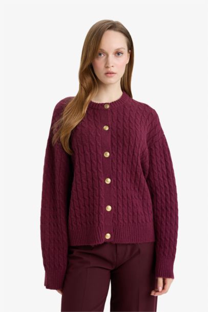 Cardigan en maille à col rond Coupe décontractée