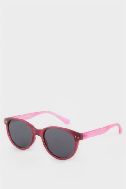 Yuvarlak Kırmızı ve Pembe Plastik Çerçeve Siyah Cam Polarize Güneş Gözlüğü Kız Çocuk