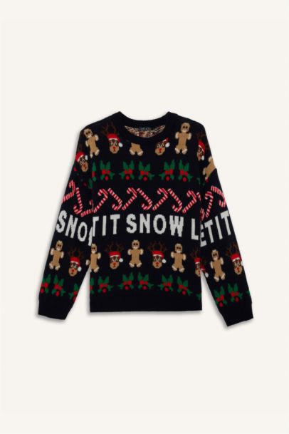 بلوز تريكو قصة عادية بياخة مستديرة وطبعة كريسماس