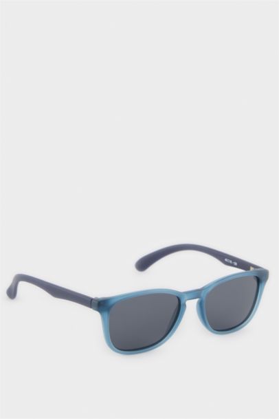 Yuvarlak Mavi Plastik Çerçeve Siyah Cam Polarize Güneş Gözlüğü Erkek Çocuk