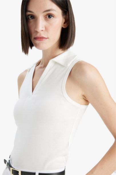 Slim Fit Ribana Polo Collar Tank Top